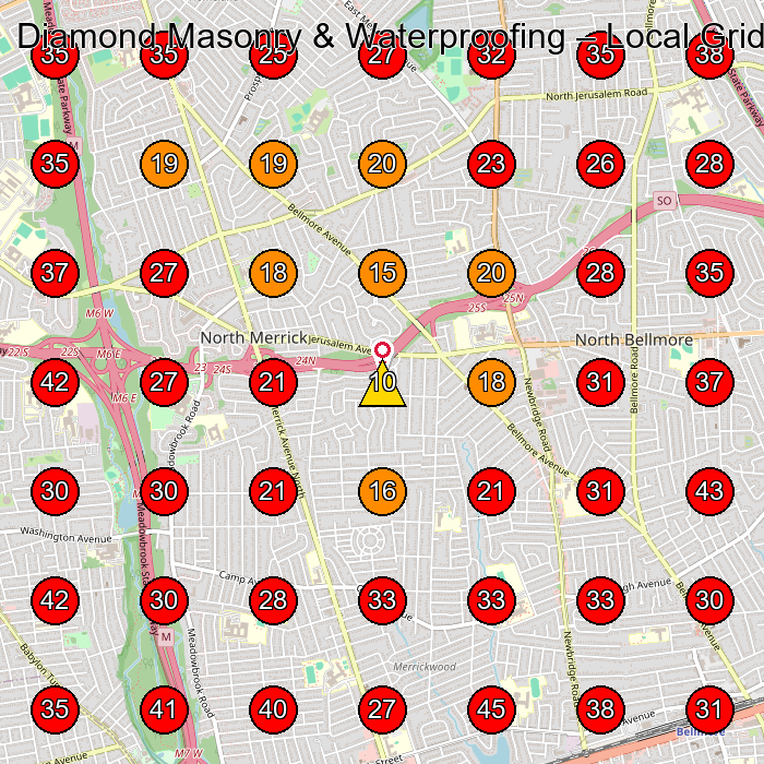 Diamond Masonry & Waterproofing GeoGrid visibility map for Stucco Contractor in Merrick